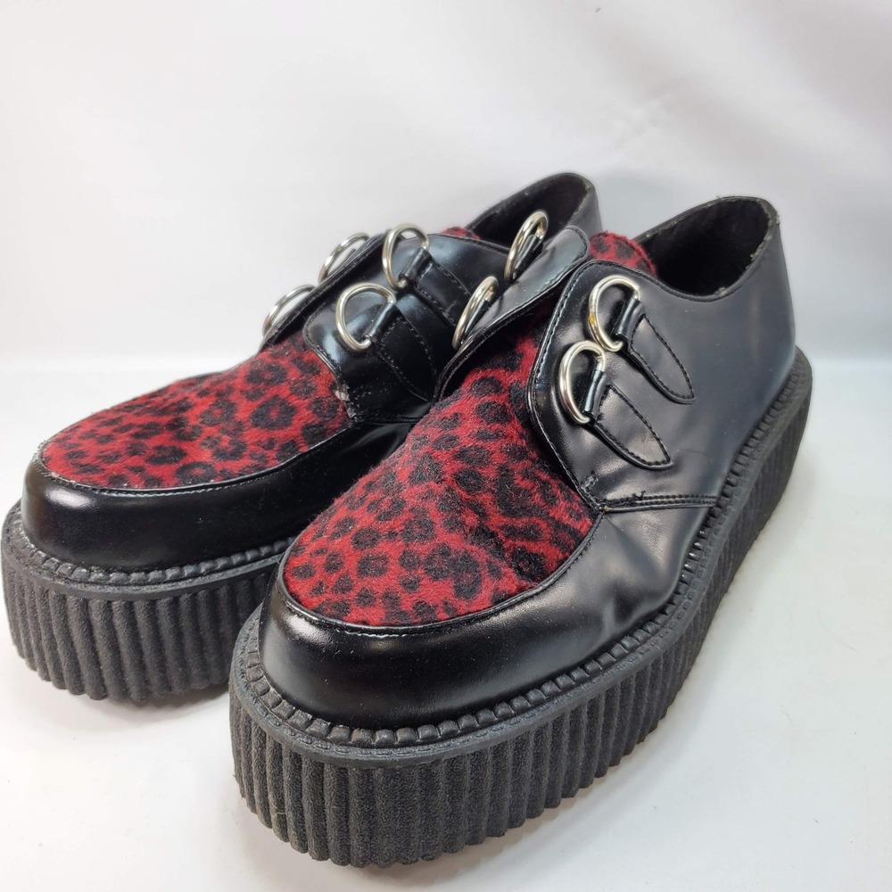 Morbid Threads Creeper Shoes Womens 10 Black Red Leopard Goth Platform NO LACES